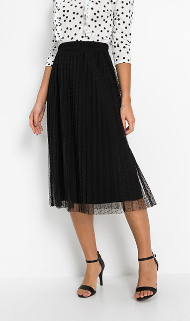 Spódnica plisowana w kropki czarny