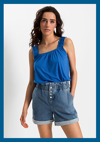 Top z ramiączkami przeszytymi cienkimi gumkami