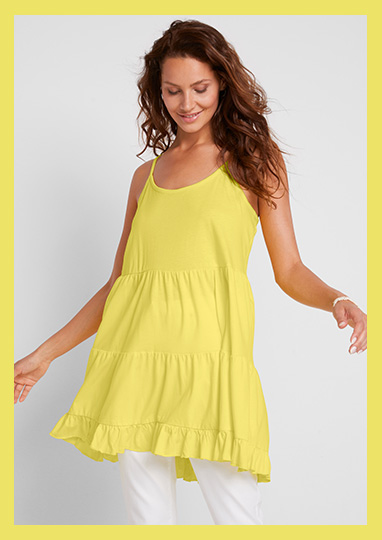 Top na cienkich ramiączkach z falbanami jasna limonka