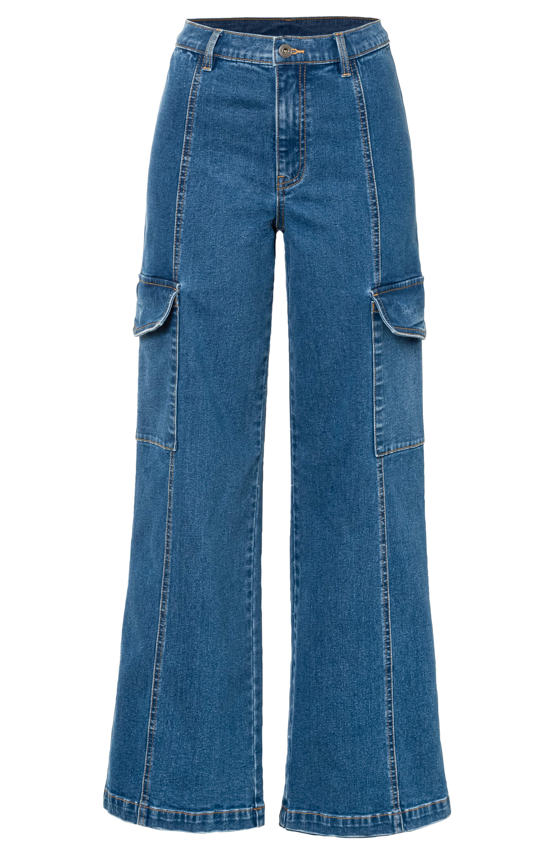 Szerokie dżinsy z kieszeniami z boku nogawki