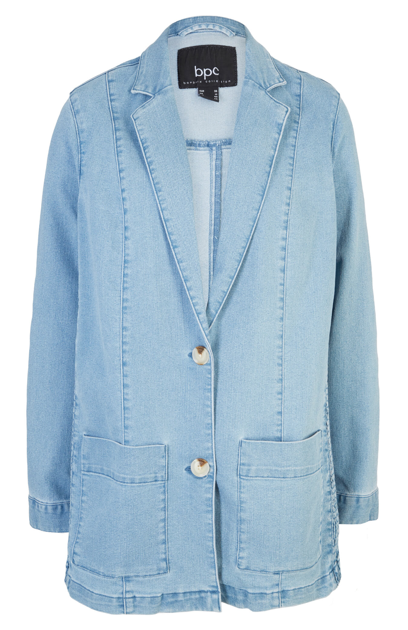 Żakiet dżinsowy oversize z przeszyciem cienkimi gumkami po bokach