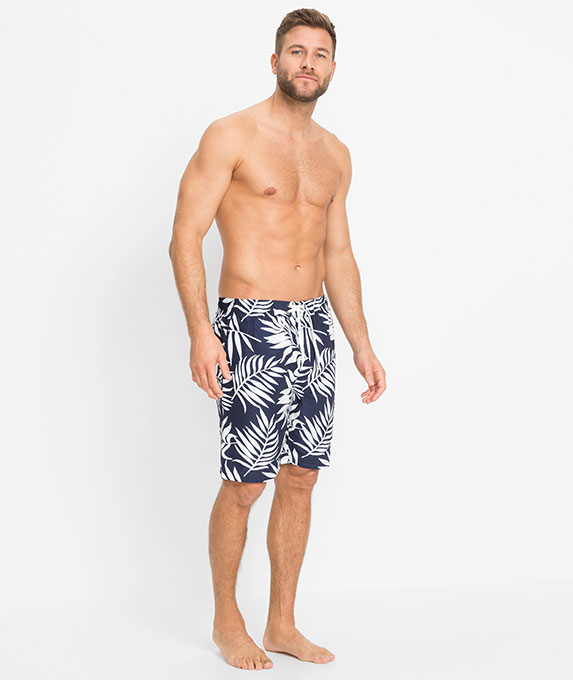 Bermudy plażowe z nadrukiem ciemnoniebiesko-biały z nadrukiem